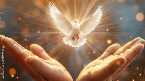 Dove of Peace Embracing Hope and Spirituality in Natures Light, Symbol of Freedom and Serenity Emerging from Open Hands.
