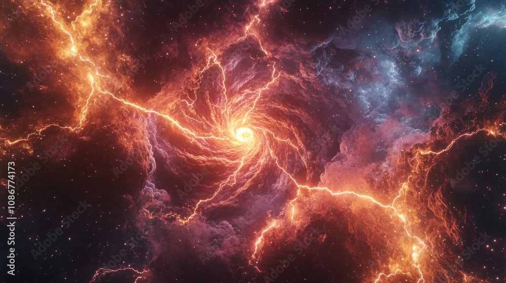 Lightning bolts swirling nebula cosmic. Lightning bolts swirling nebula cosmic.