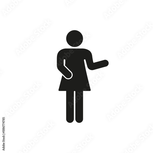 Human Figure Making Pointing Gesture Icon. Woman Presenting with Hand Gesture Silhouette Sign. Isolated Vector Illustration