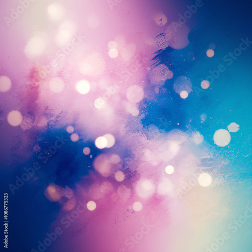 Abstract background featuring watercolor textures in pink, blue, yellow; dreamy bokeh lights, gift, christmas gift, happy new year, 