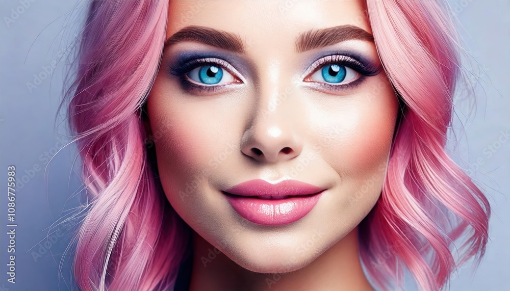 quirky portrait of pinkhaired woman playful expression vibrant blue eyes colorful makeup you quirky portrait of pinkhaired woman playful expression vibrant blue eyes colorful makeup you