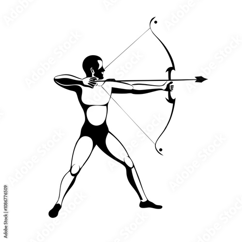 Paralympic archery performed in vector black-line drawing