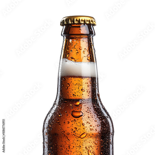 Close-up of a beer bottle isolated on transparent background