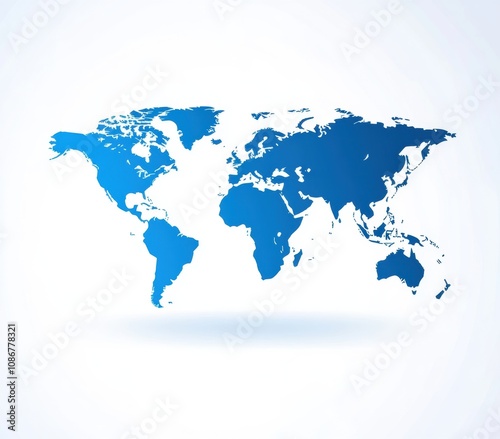 Vector map of the world in blue shades, illustrating continents and oceans for educational, business, or travel-related content in digital and print formats.