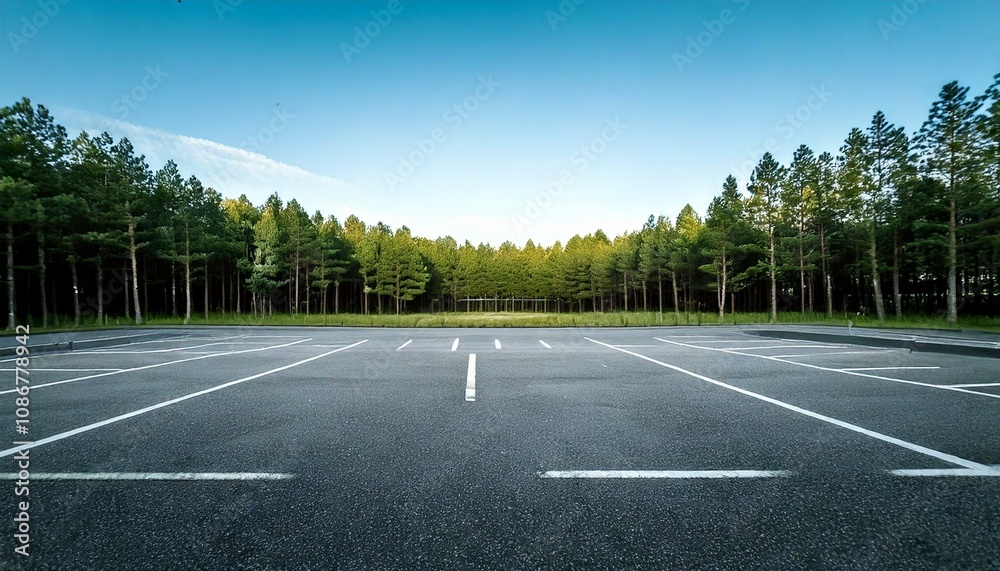 Empty parking lot forest background, minimal, clean Empty parking lot forest background, minimal, clean