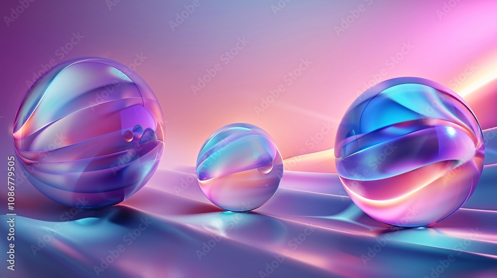 Iridescent Spheres on Abstract Background Modern 3D Render