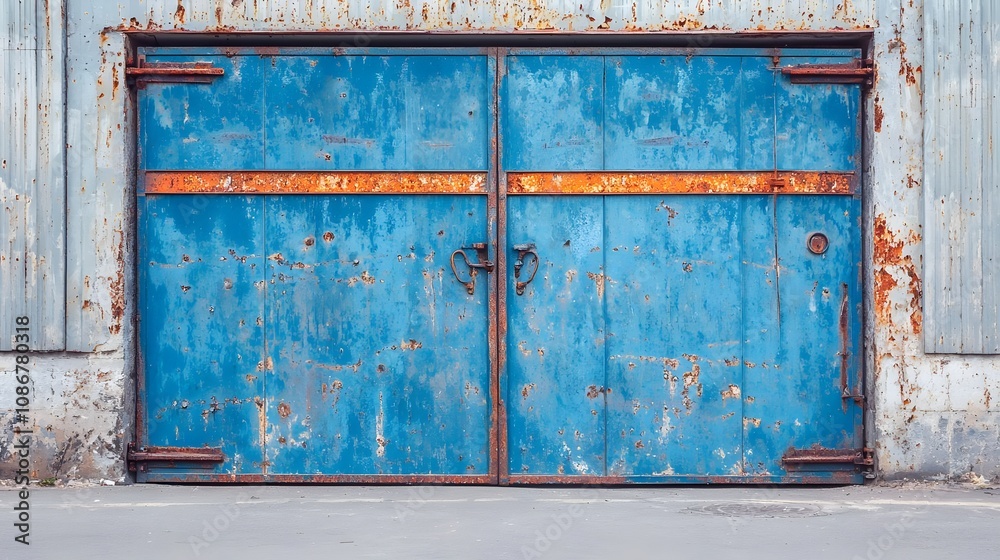 Naklejka premium Rusty Blue Metal Gates of an Industrial Warehouse