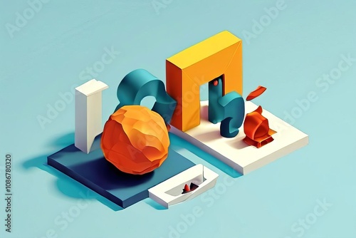 isometric view showing the descending objects from a three dimen photo