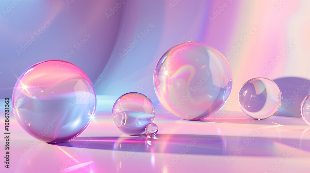 Iridescent Glass Spheres in Soft Pastel Lighting Iridescent Glass Spheres in Soft Pastel Lighting