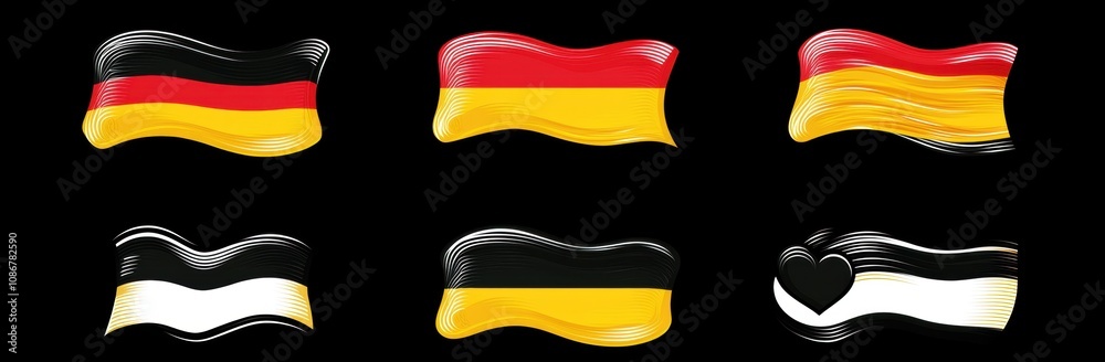 Obraz premium Colorful flowing flags representing Germany and its cultural elements, including vibrant hues and artistic interpretations of national symbols and prideful motifs