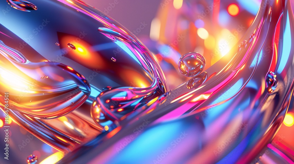 Abstract Colorful Liquid Metal Swirls with Glowing Lights Abstract Colorful Liquid Metal Swirls with Glowing Lights