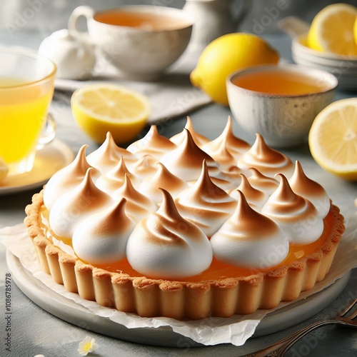 Lemon Meringue Tangy lemon curd filling and fluffy meringue topp photo