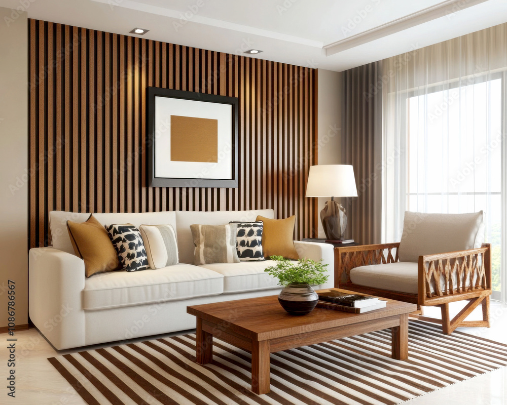 Fototapeta premium Stylish living room design with modern furniture and decor.