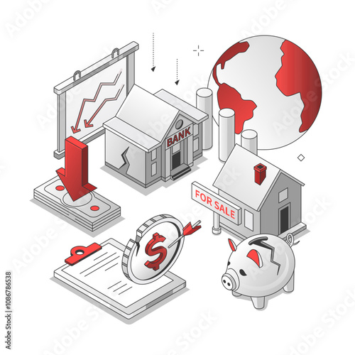 Bankruptcy - red and black isometric line illustration