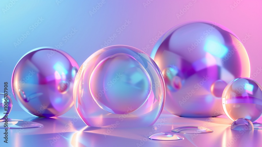 Iridescent Spheres Abstract 3D Render of Holographic Bubbles