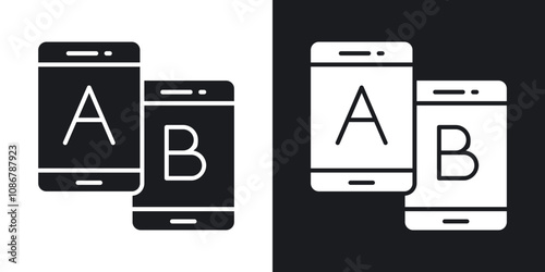 A B testing icon set in black filled and solid filled style