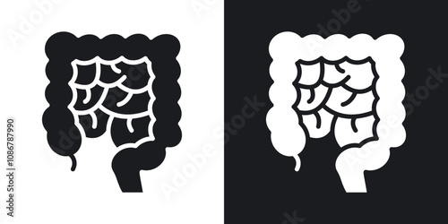 Gut icon set in black filled and solid filled style