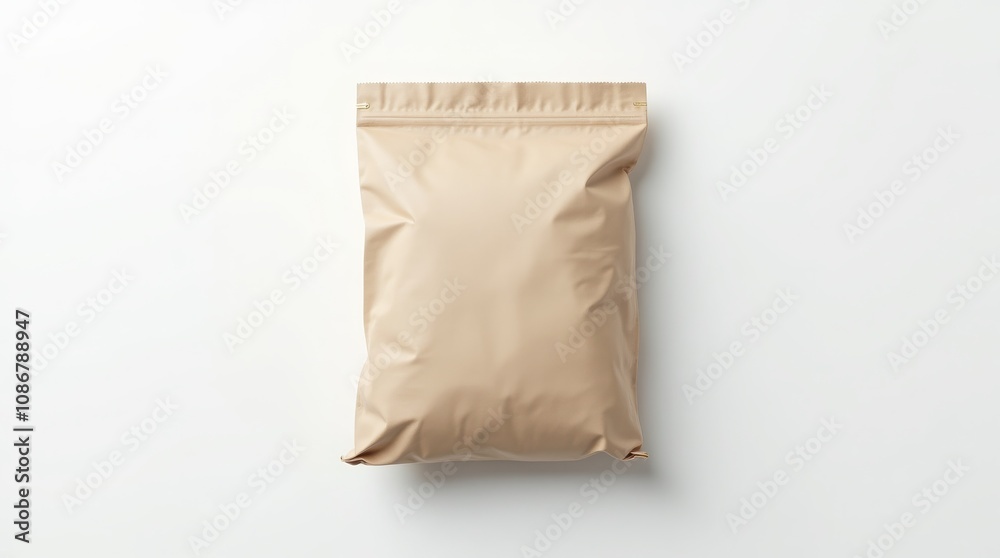 Blank beige packaging bag isolated on white background. Mockup for design and branding Blank beige packaging bag isolated on white background. Mockup for design and branding