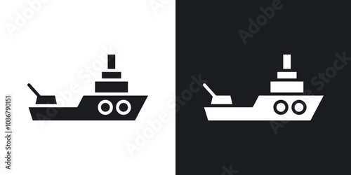 Warship icon set in black filled and solid filled style