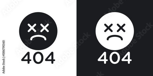 404 Error icon set in black filled and solid filled style