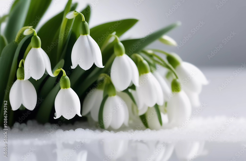 Blooming snowdrops in the snow Blooming snowdrops in the snow