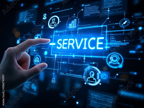 The content is about a virtual screen showing a service support button for customer help at a call center. photo