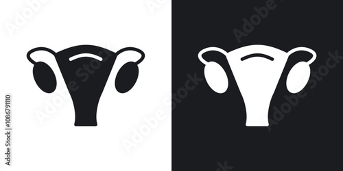 Uterus icon set in black filled and solid filled style