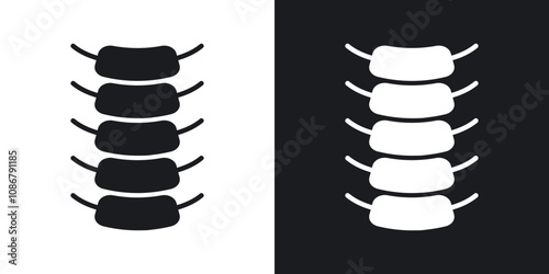 Spinal column icon set in black filled and solid filled style