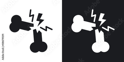 Broken bone icon set in black filled and solid filled style