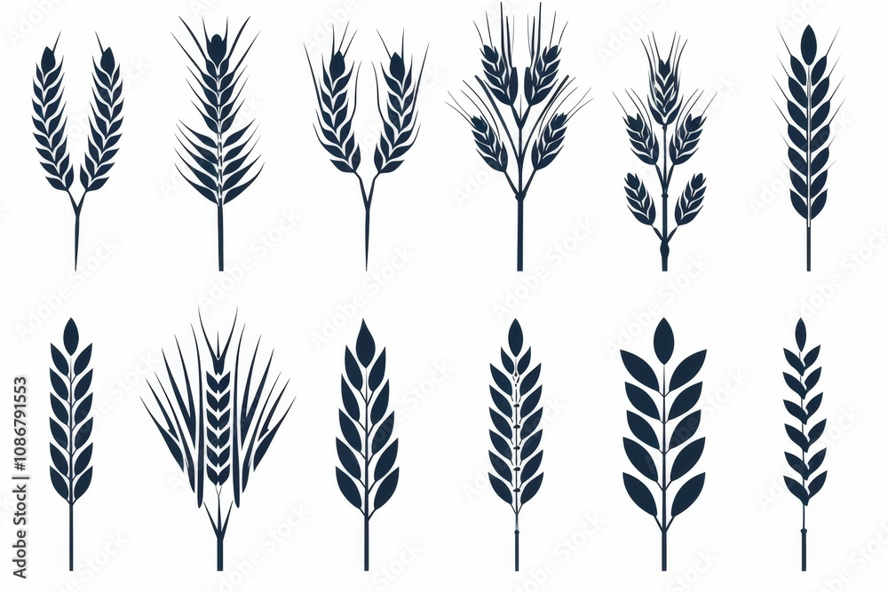 Wheat icon, rye ears sign, barley emblem, oats, cereals symbol, wheat ear, seeds, corns set Wheat icon, rye ears sign, barley emblem, oats, cereals symbol, wheat ear, seeds, corns set