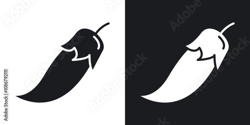 Chili icon set in black filled and solid filled style