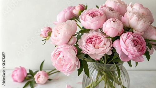 delicate pink peonies in a loose arrangement, soft colors, fresh cut flowers, natural arrangement, delicate edges, garden finds