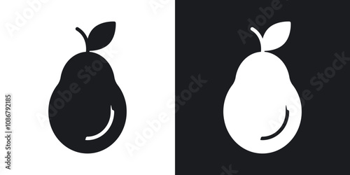 Pear icon set in black filled and solid filled style