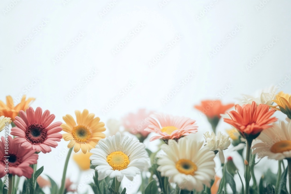 Fototapeta premium Beautiful daisies border the isolated white background
