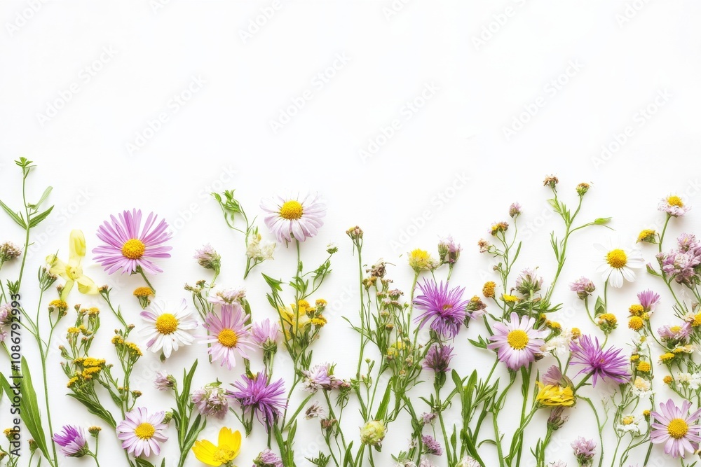 Fototapeta premium Beautiful daisies border the isolated white background