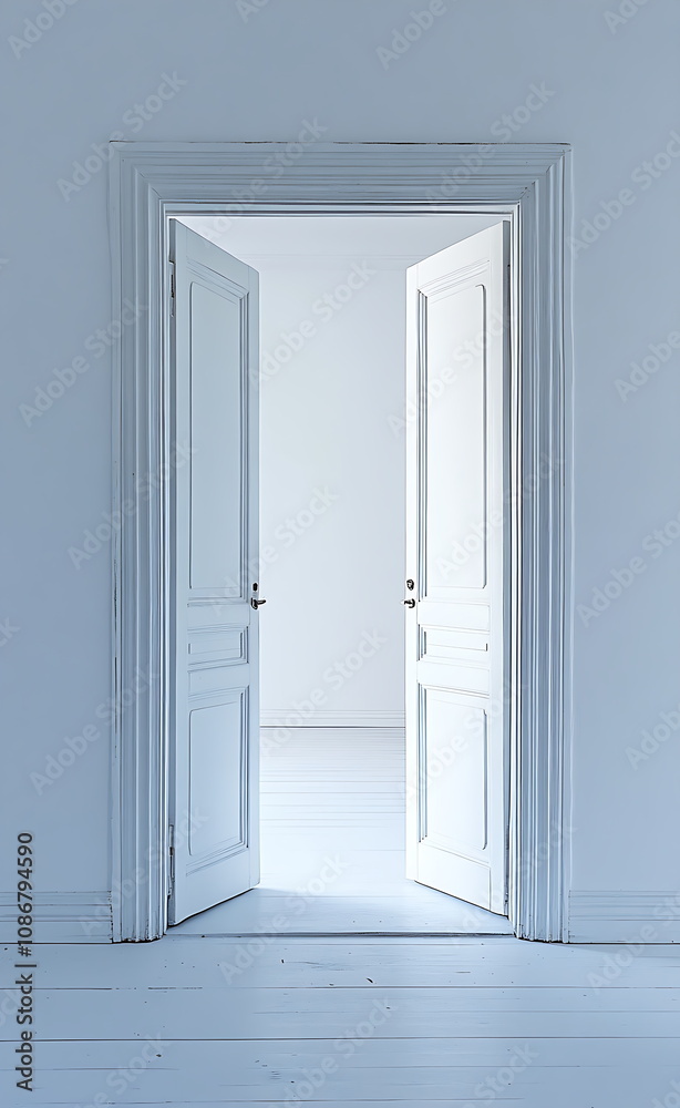 A white door opens against a white background A white door opens against a white background