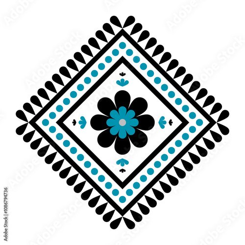 Geometric ethnic flower pattern art. American, Mexican style. White background. Aztec tribal ornament print. Design for fabric, clothing, textile, logo, symbol.