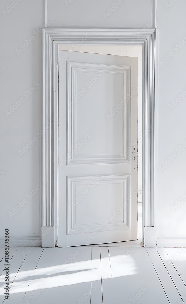 A white door opens against a white background A white door opens against a white background