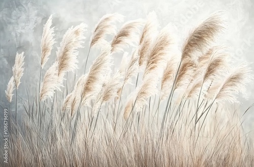 A photograph of pampas grass with long, fluffy leaves swaying in the breeze