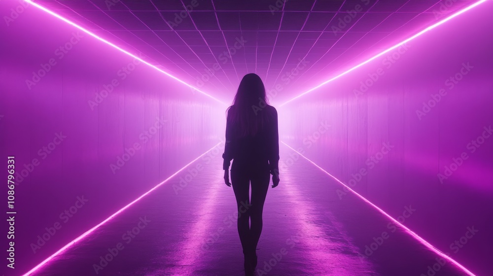 Silhouette in Neon Corridor Silhouette in Neon Corridor