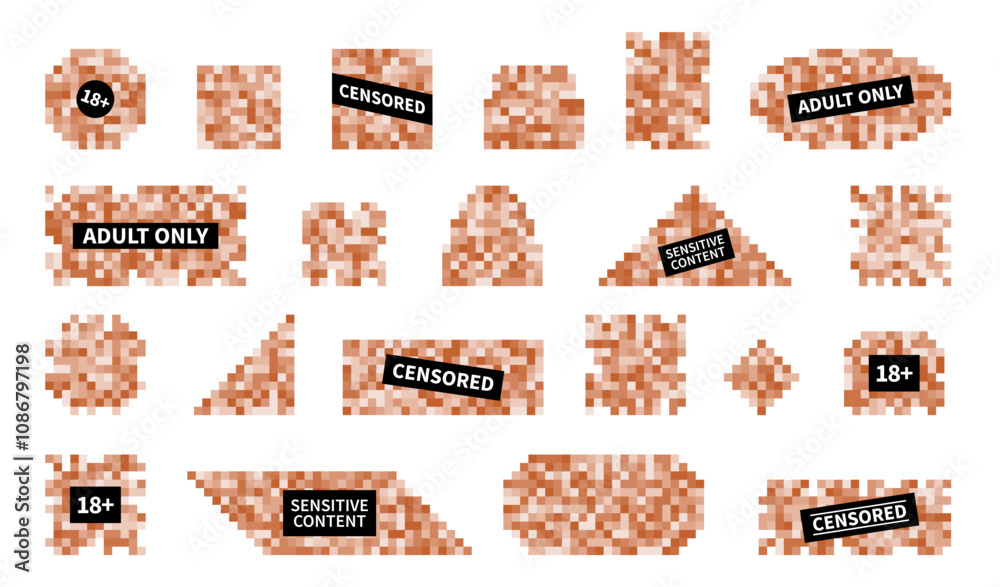 Pixel Censor Stickers Censored pixel signs. Mosaic areas, diluting effect, hiding indecent ...