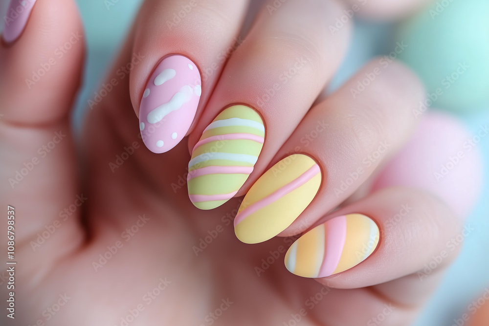 easter themed minimalist pastel manicure closeup easter themed minimalist pastel manicure closeup