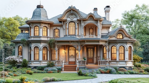 A classic Victorian-style home with detailed gables, wooden siding, and a grand entrance