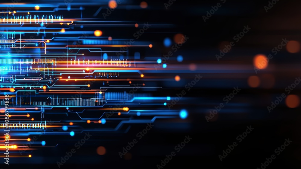Obraz premium Dynamic digital data flow technology scene abstract graphics night view