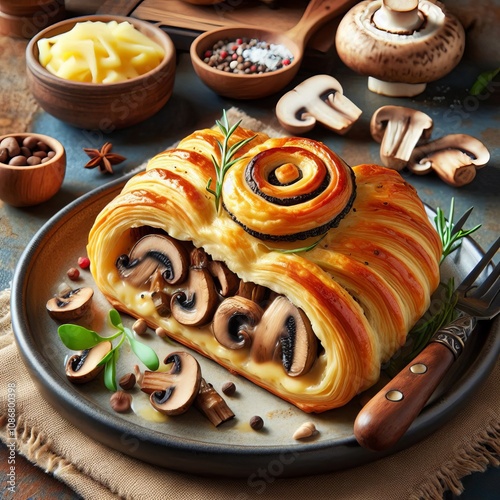 Mushroom and Gruyère Palmiers Savory palmiers with a rich mushr photo