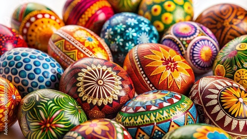 Decorative Colorful Easter Eggs with Intricate Patterns Isolated on White Background for Creative Design Projects, Card Making, and Festive Decorations