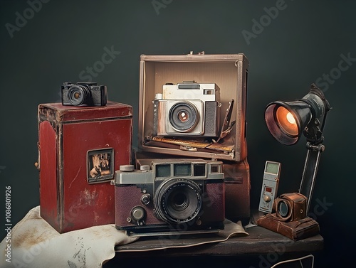 Vintage Study with Retro Technology and Studio Lighting in Nostalgic Mood