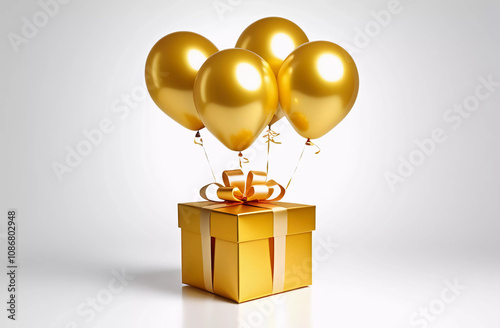 The gift box goes up on balloons