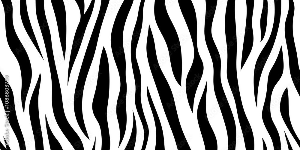 Seamless pattern of bold black and white zebra stripes, creating a minimalistic and stylish wildlife-inspired design for modern and creative projects..