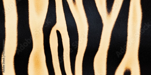 Seamless pattern of Realistic close-up of tiger fur with bold black stripes on a golden background, showcasing natural wildlife patterns for creative and exotic designs.. photo